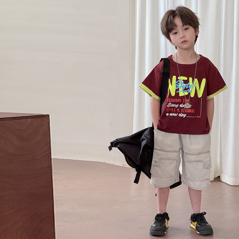 7409 niños coreanos de manga corta verano niño camiseta traje niño bebé cinco puntos pantalones cortos verano 2025 nuevo 5