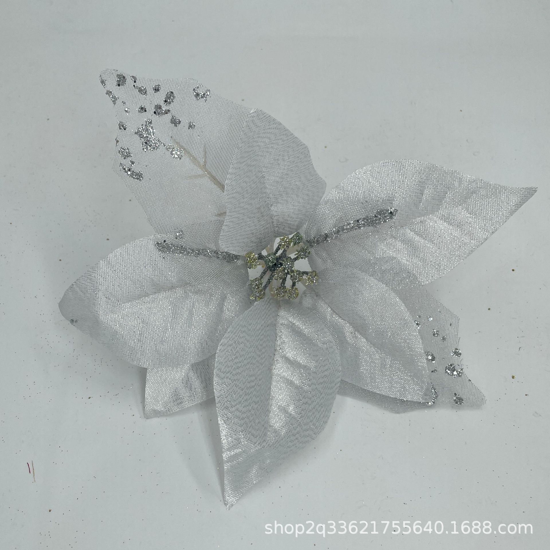Decoración de flores de Navidad de imitación de flores accesorios de polvo de oro decoración de tela de tres capas con estampado de oro decoración brillante de ensueño image 4