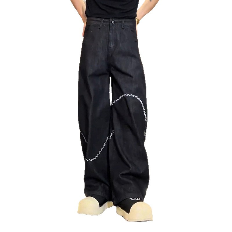 Nicho jeans de pierna de bordado hombre verano retro americano relajado casual de alto perfil pantalones de machete