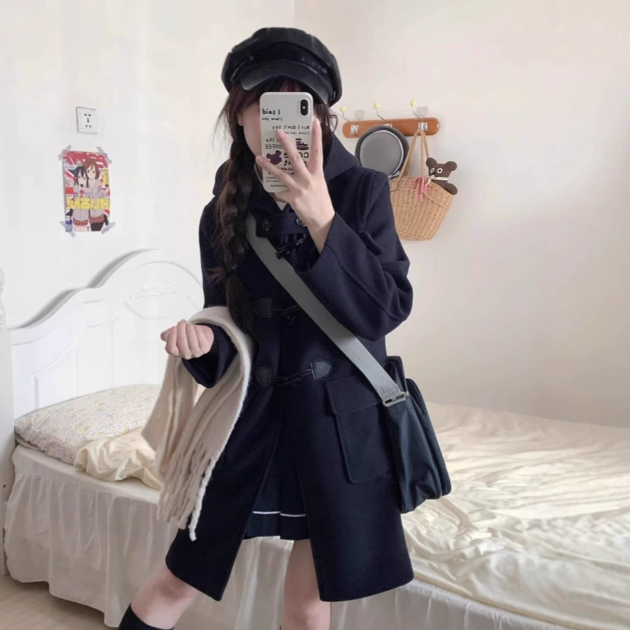 JK роговая пуговица шерстяная куртка женская осень-зима