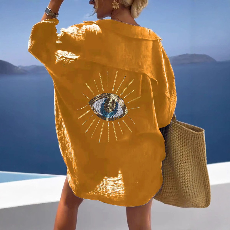 Europe and the United States cross-border foreign trade women's 2025 spring and autumn new Amazon lapel long sleeve casual fashion shirt