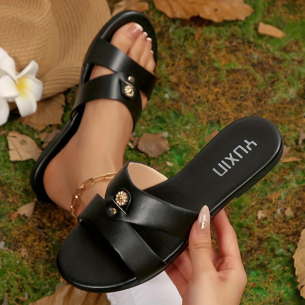 Zapatillas Planas para Mujer de Cuero Sintético, Fondo Plano, para Uso Diario