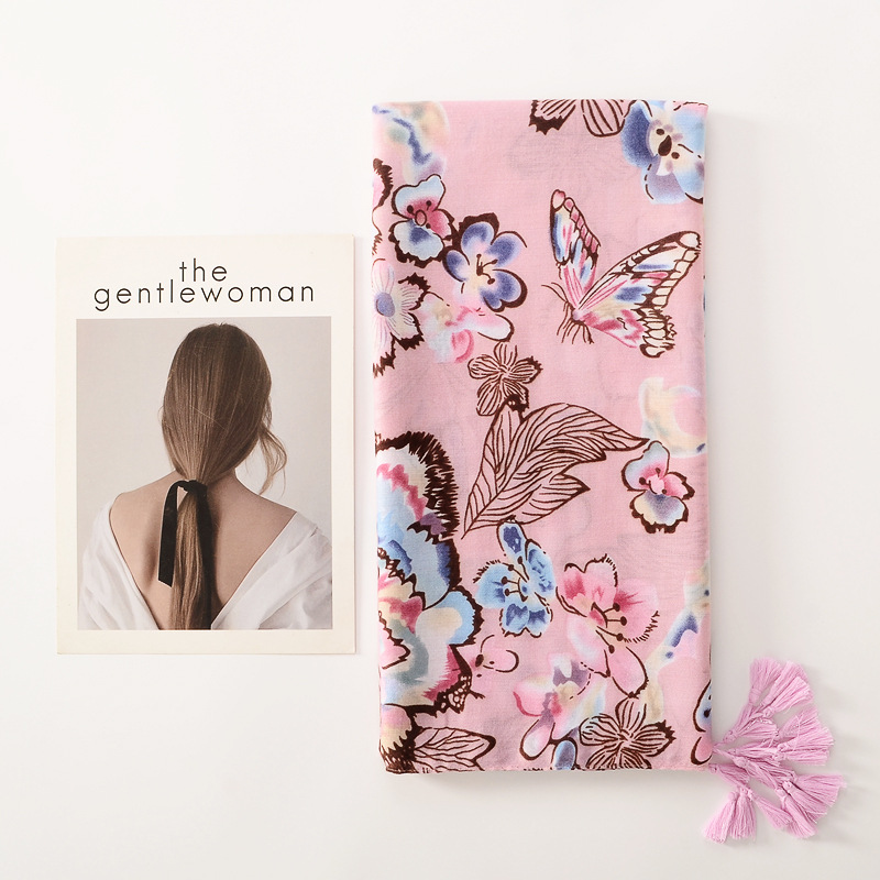 Fresco dulce flor Rosa planta impreso algodón y lino sensación bufanda de viaje protector solar toalla playa aire acondicionado chal para las mujeres