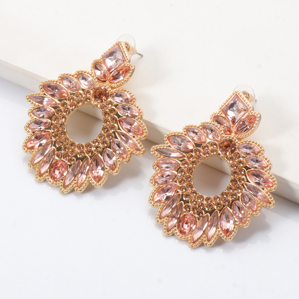 Exaggerated Alloy Rhinestone Colored Diamond Geometric Earrings display picture 11