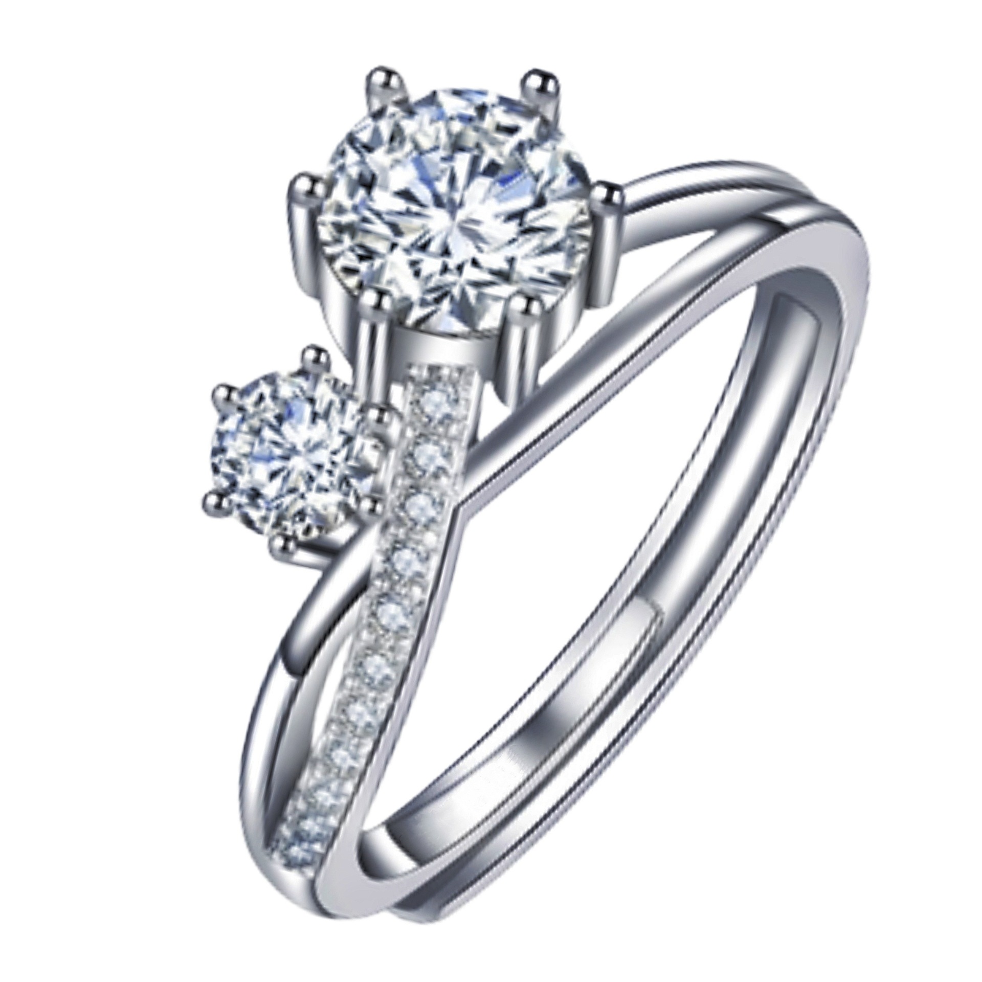 Elegant silver solid imitation moissanite Gemini ring couple ring platinum plated 18K Double Diamond proposal ring
