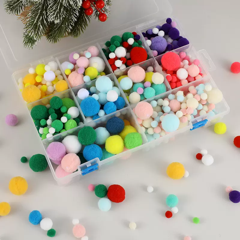 1-3cm混尺寸混色毛球跨境高弹毛球diy手作辅料配件毛球厂家批发
