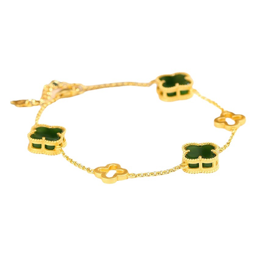 Patrimonio antiguo pulsera de plata trébol de oro collar de jade han accesorios de la ropa chapado en oro con incrustaciones de Calcedonia Hetian colgante