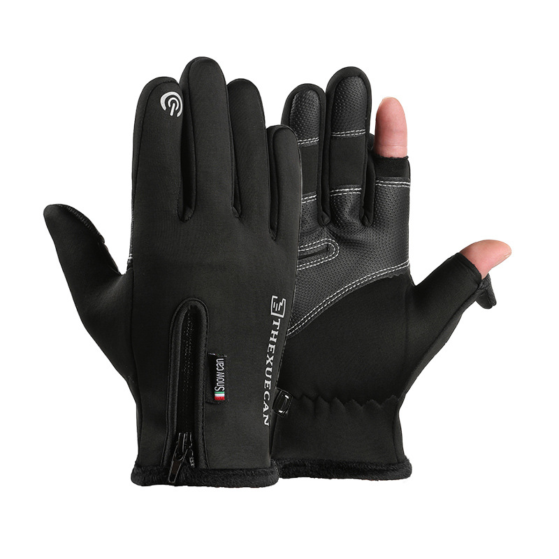 Guantes de ciclismo al aire libre para hombres y mujeres otoño y invierno deportivo cremallera impermeable a prueba de viento y guantes calientes de pantalla táctil de terciado grueso