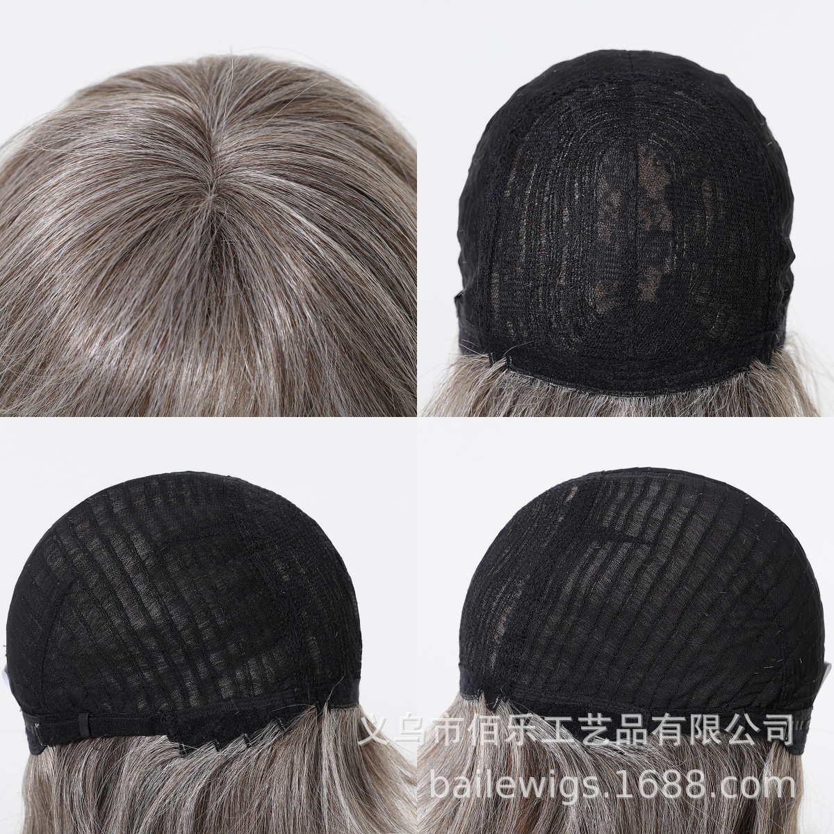 Peruca híbrida gris plateada gradiente nivel de onda de aire mecanismo de franja red interna puede ser modelado punto de suministro directo wigs