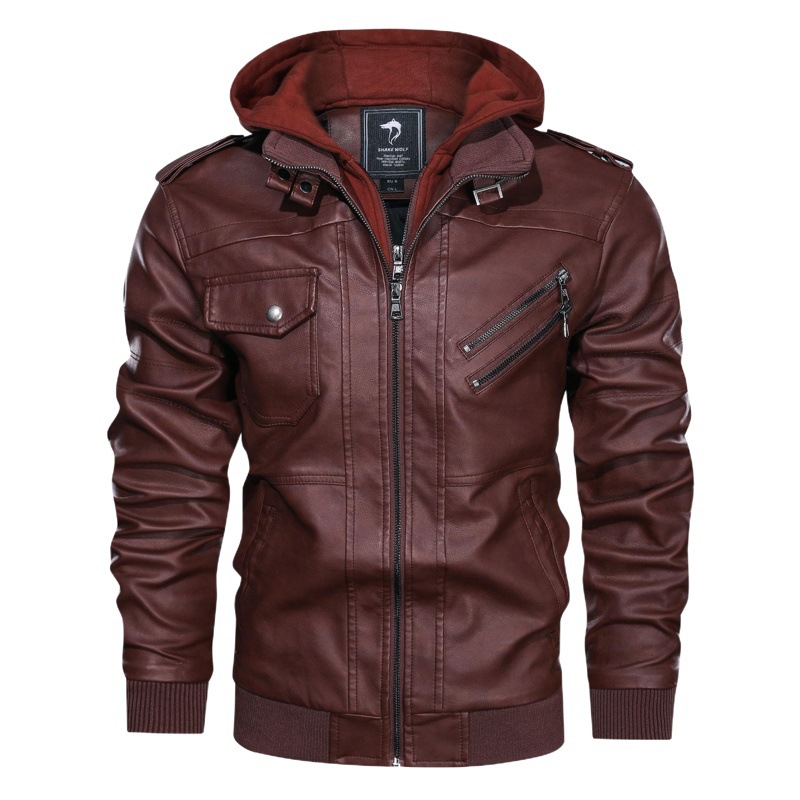 Venta directa de fábrica de suministro transfronterizo Amazon AliExpress chaqueta de los hombres chaqueta abrigo de cuero pu desmontable sombrero europeo y americano