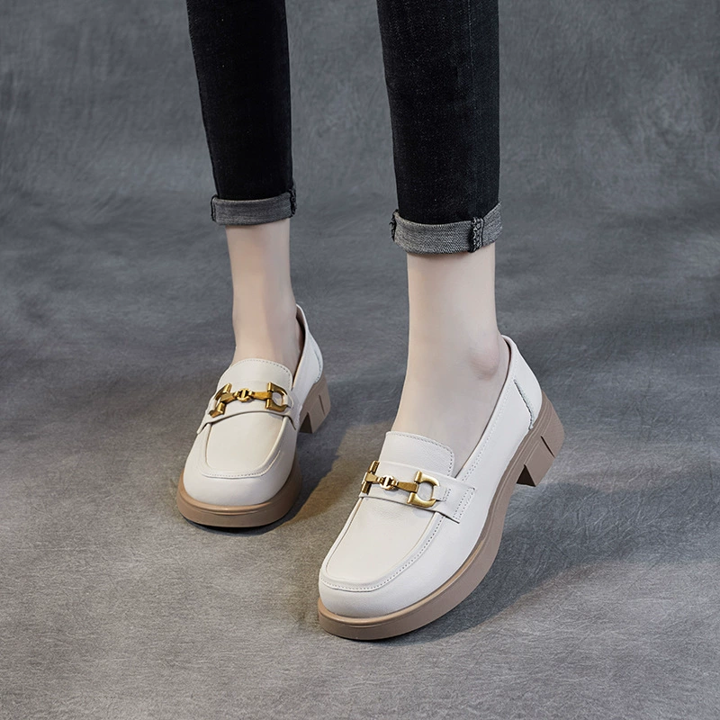 Весна и лето 2024, новые лоферы из воловьей кожи первого слоя, самая популярная на мягкой подошве, подходящая обувь, женская обувь в британском стиле в стиле ретро, один шаг