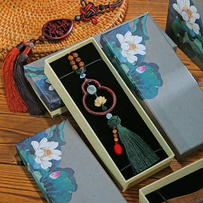 cinnabar car accessories, Car hanging - exquisite-gift-box-large-peach-wood-lotus-rich-in-the-world-green-tassel