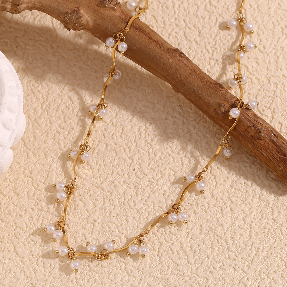 Patchwork Tassel Imitation Pearl Stainless Steel Necklace