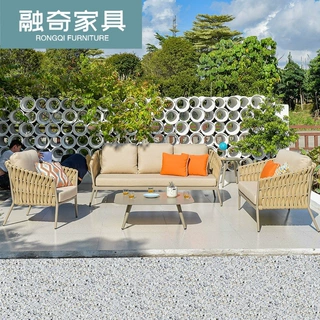 户外沙发别墅庭院酒店露台休闲织带沙发组合室外花园景观高端沙发