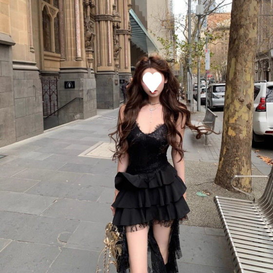 Elegant Lazy llan Australian Wild Rose Design Lace Hem Stitching Sling Sequin dress New