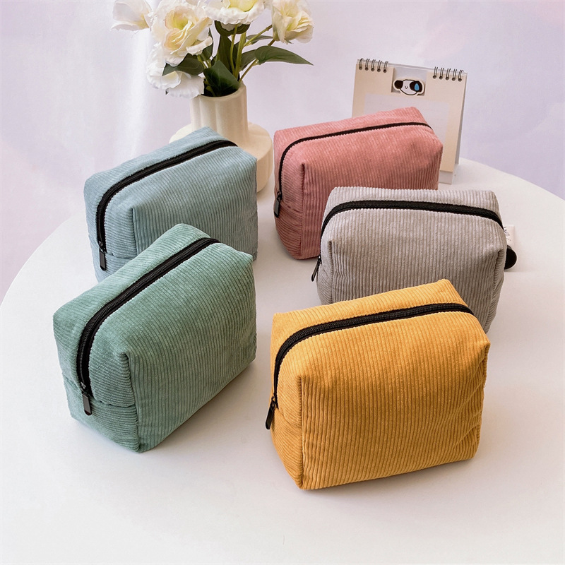 Transfronterizo japonés ins bolsa de cosméticos de pana de color sólido de gran capacidad bolsa de almacenamiento multicapa de aspecto alto bolsa de lavado de maquillaje de belleza