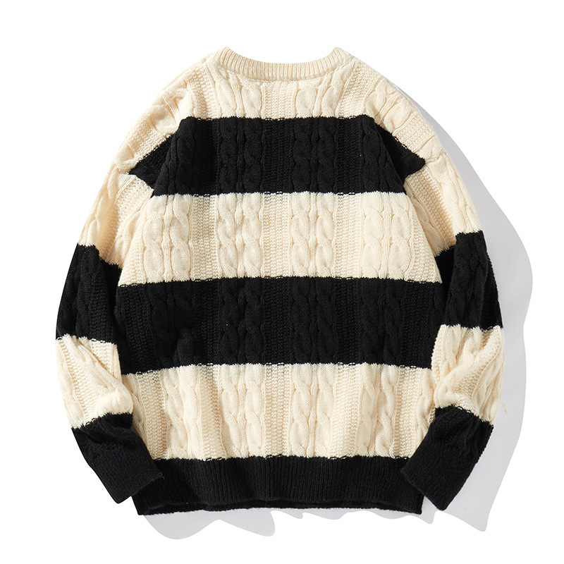 Pull en maille décontractée pour homme, col rond, couleur unie, coupe ample, maille torsadée, idéal pour l'automne et le printemps._voghion.com