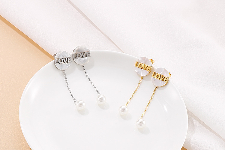New Fashion Round Shell Letter Love Tassel Pearl Necklace Earrings Female Jewelry Set display picture 5