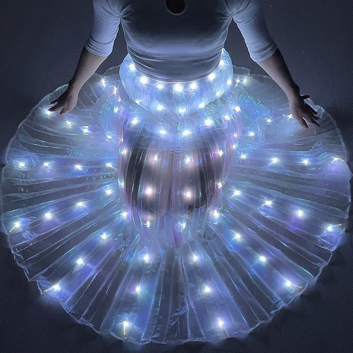 LED юбка белая/фантазийная заряжаемая складчатая юбка прозрачные реквизит для танца, костюм для танца живота