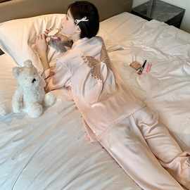 2024新款睡衣春秋季冰雪丝长袖女士蝴蝶高级感可外穿家居服套装