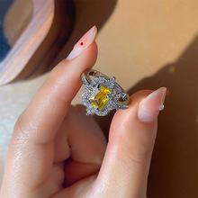 方钻公主订婚热卖奢华欧美指环银饰品kt戒指派对ti跨境ok黄钻新款