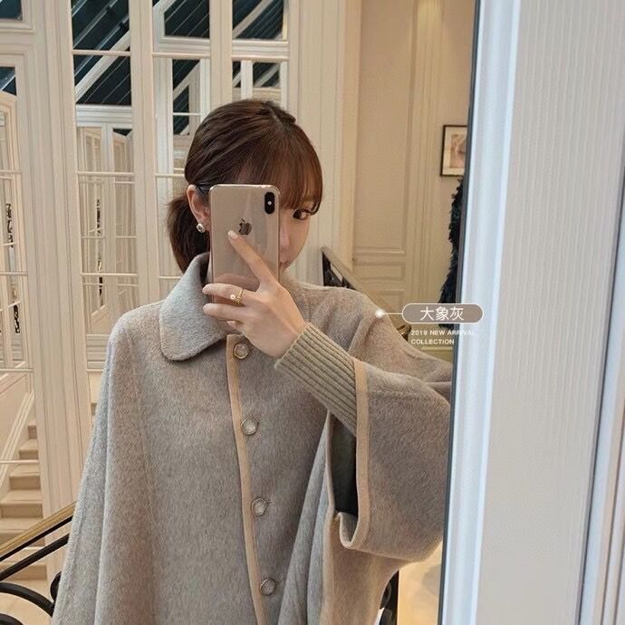 Vintage Republic of China Style Loose Double-Sided Wool Cape Coat Single-Breasted Lapel Profile Coat for Women