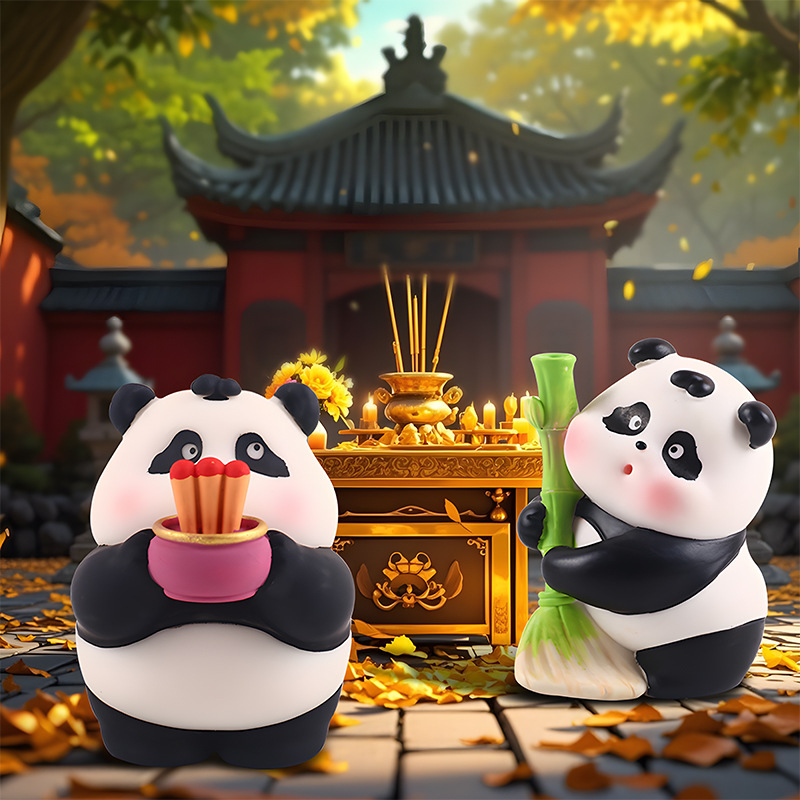 卡通国宝公仔手办熊猫叠叠乐盲盒创意树脂工艺节日礼物送朋友批发|undefined