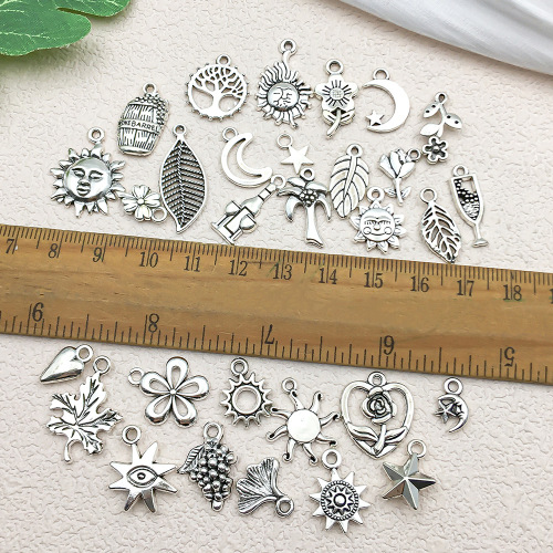 DIY Alloy Star Moon Sun Leaf Rose Keychain Accessories Bracelet Necklace Earrings Pendant