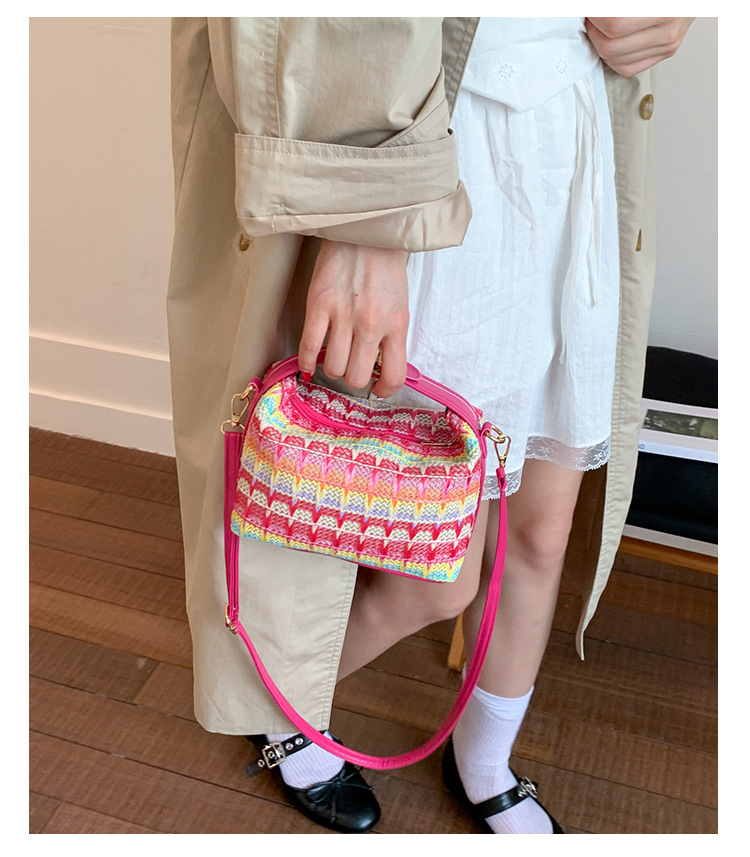 Straw Knitted Handbag Small Square Shoulder Bag With Clasp Casual Versatile Women's Luggage_voghion.com