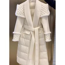 冬季新款女欧货白鸭绒小香风设计长款加厚保暖收腰高级感羽绒批发