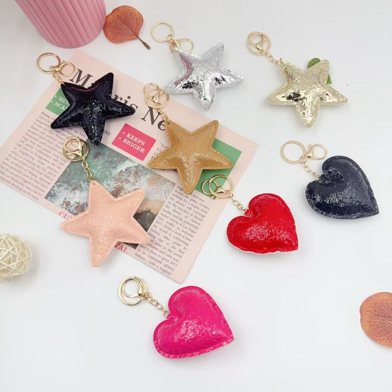 Hot-Selling Ins-Style Leather Star Pendant with Hanging Hole, Ice Cotton Leather Heart-Shaped Trendy Keychain Accessory
