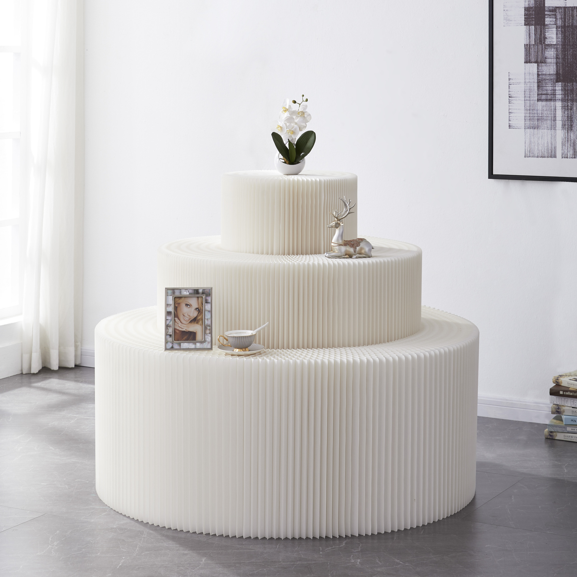 工厂直销白色折叠展示台鞋店橱窗陈列架展示柜流水展台化妆品货架