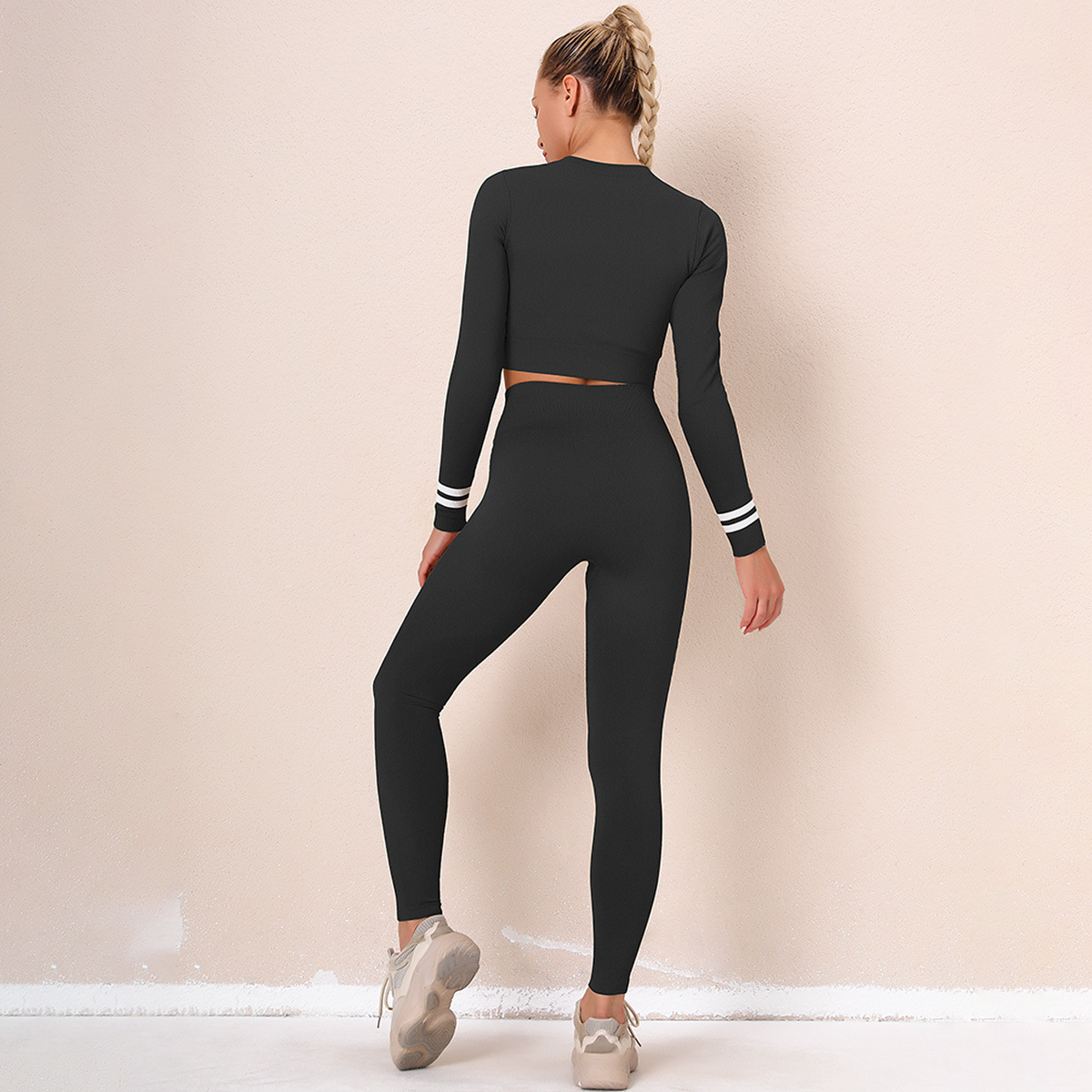 sexy long-sleeved zipper breathable tight-fitting yoga top & legging set NSNS52500