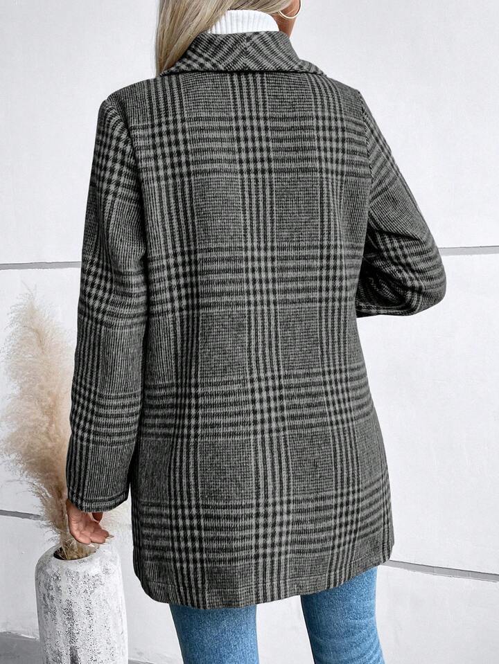 Damen Wollmantel Mit Karomuster Und Revers Für Herbst Und Winter_voghion.com