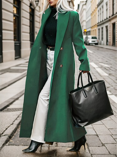 Chic Green Double Breasted Trench Coat