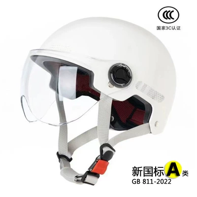 New national standard 3C certified electric vehicle helmet for men and women, electric scooter safety helmet, motorcycle riding half helmet, breathable and protective (Motosiklet kaskı (dəbilqə)) - 3c-matte-white-transparent-short-lenses