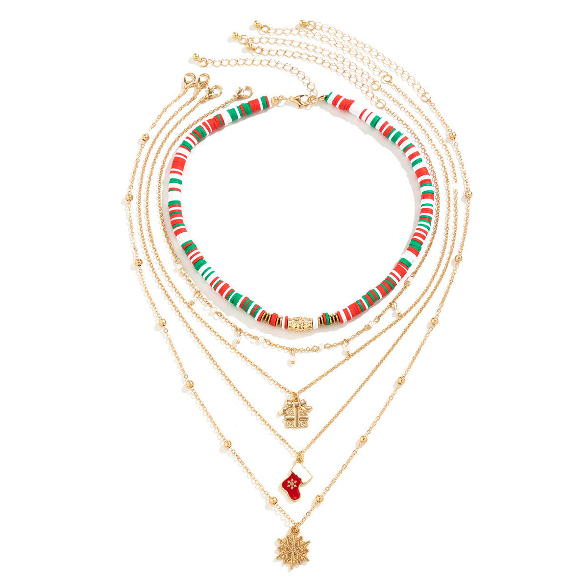 Christmas Beaded Choker Necklace With Crystal Snowman Charms_voghion.com