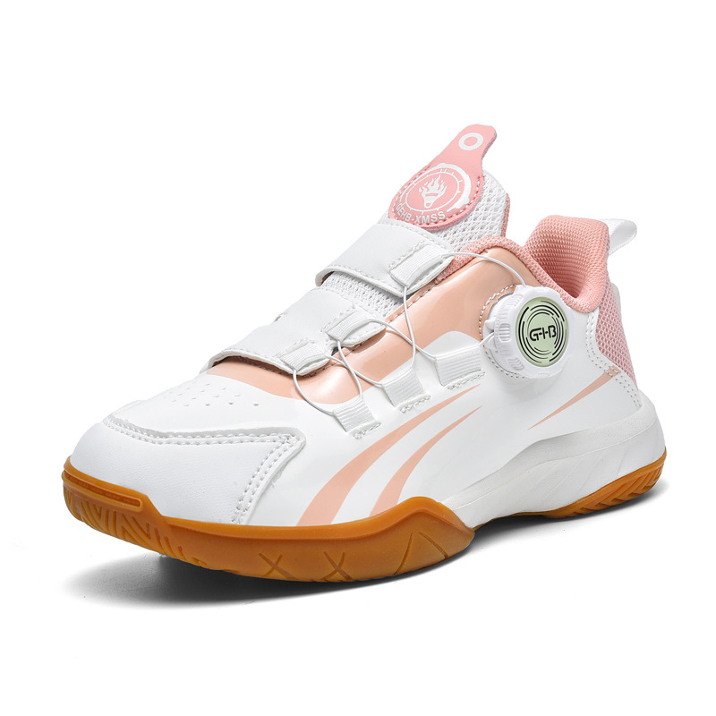 Zapatos de bádminton de botón giratorio para niños y niñas, zapatos de entrenamiento de competencia profesional, zapatos de tenis de mesa ligeros y resistentes al desgaste