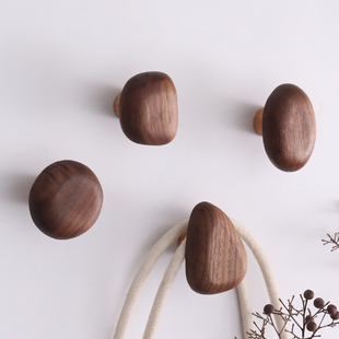 Creative Coat Hook Black Walnut Wall Decoration Wall Hanging Solid Wood Round Hook Entrance Coat Hook Light Luxury Punch