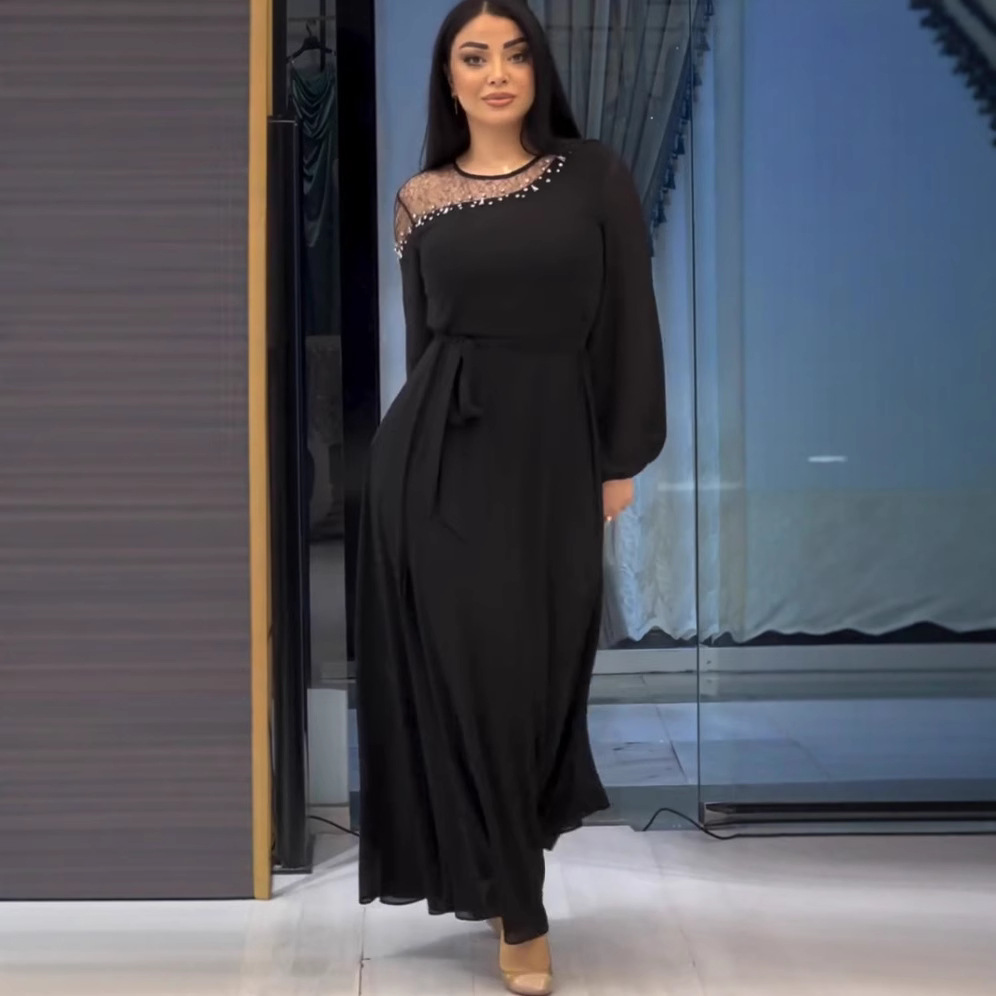 2025 Spring New Cross-Border Embroidered Middle Eastern Turkish Arab Dubai Muslim Women's Fashion Dress_ecoleips.com