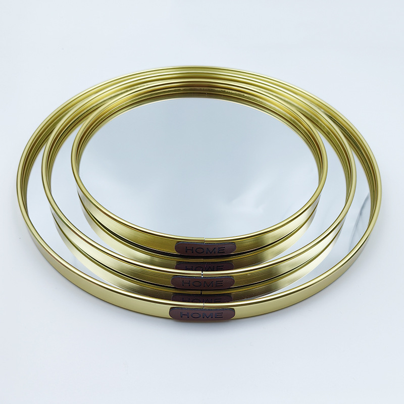 Nueva bandeja redonda de metal espejo simple dormitorio de niñas placa de exhibición de cosméticos decoración de pose placa de trapeador