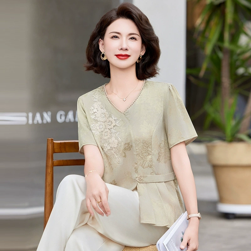 Мама летняя новая рубашка с короткими рукавами с v-образным вырезом темперамент