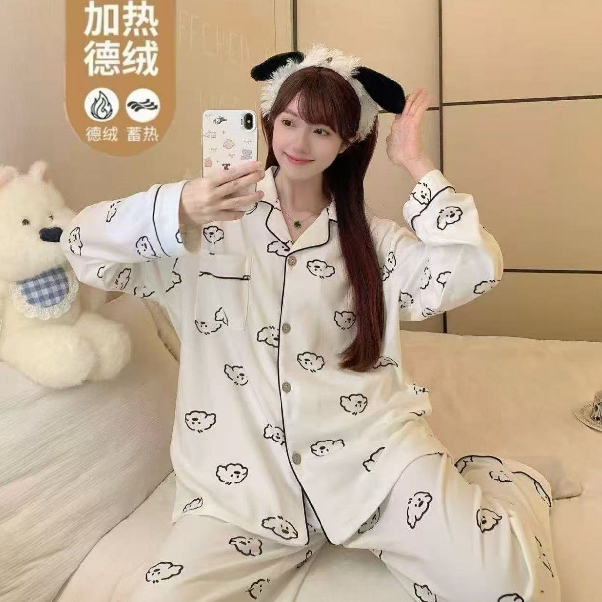Al por mayor transfronterizo explosión de invierno de ternilla pijama caliente de manga larga de mujeres cardigans con la solapa ropa de hogar gruesa ropa exterior