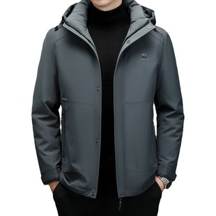 2024 Autumn/Winter Men's down Jacket with Removable Inner Liner, Solid Color, Hooded, Casual, Dropshipping