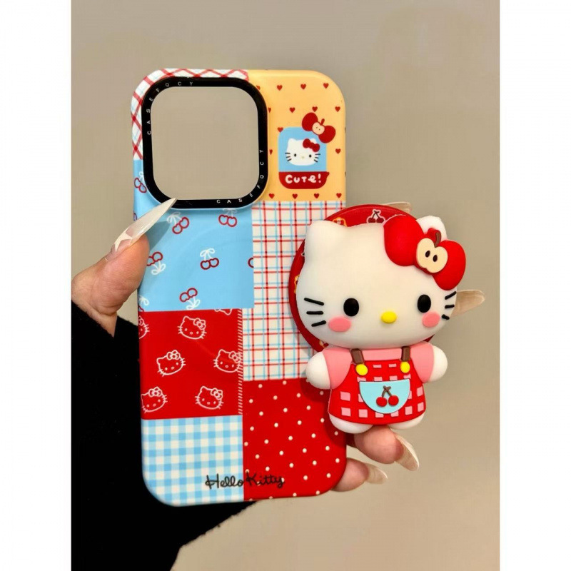 卡通线条格纹樱桃猫咪适用iphone16promax苹果15pro手机壳华为p70|undefined