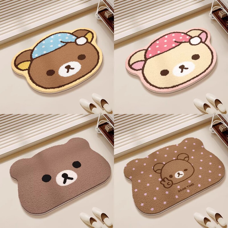 Cartoon Cute Rilakkuma Imitation Cashmere Floor Mat for Bathroom, Water-Absorbent, Dirt-Resistant, Dust-Proof, Easy to Clean
