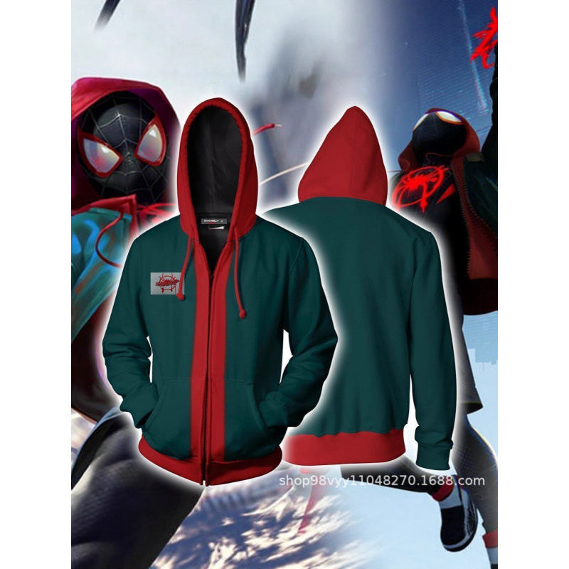 Marvel-style Spider-Man: Into the Spider-Verse Miles anime 3D printed performance cosplay zip-up hoodie for men