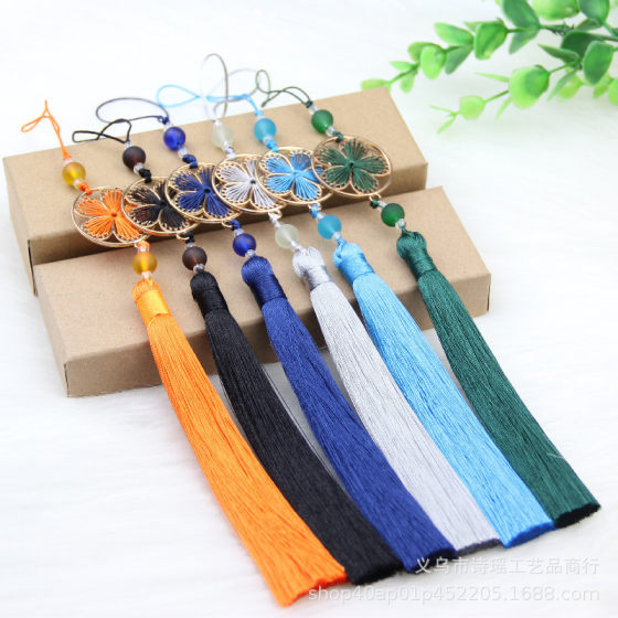 Creative Hollow Weaving Spike Flower Full Moon 14cm Long Tassel Spike National Tide Retro Costume Hanfu Flap Fan Pendant Hanging