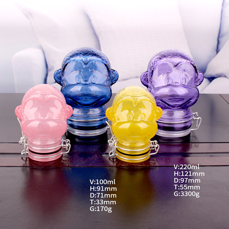 厂家定制喷漆彩色猴子头储物罐糖果罐收纳罐  玻璃瓶