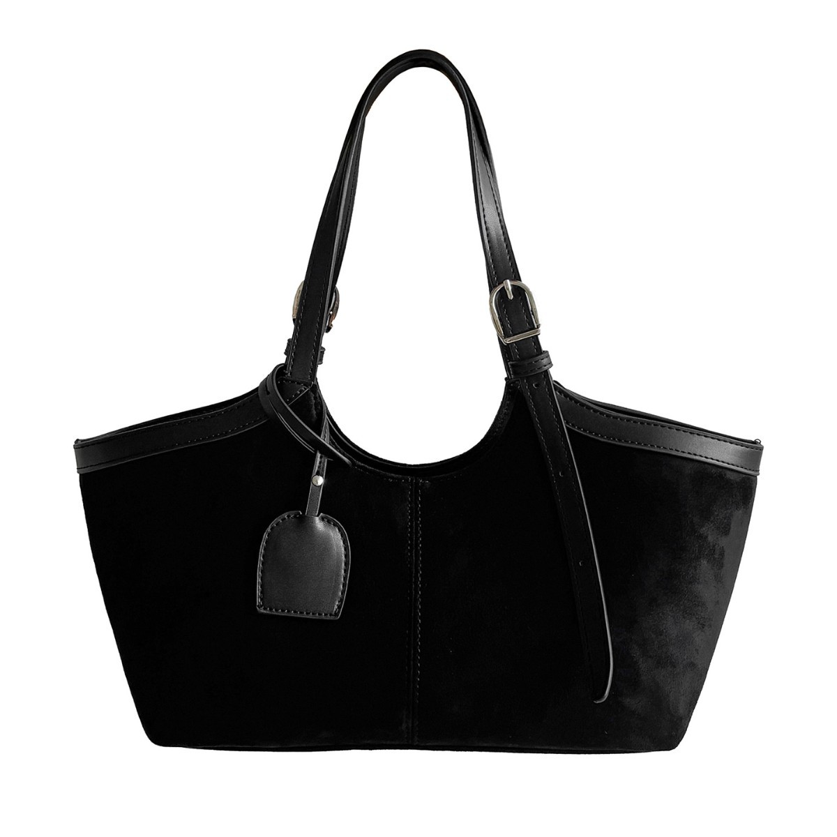 Autumn/Winter Suede PU Patchwork Creative Market Tote Bag Large Capacity New Commuter Shoulder Bag for Women - Thumbnail 5